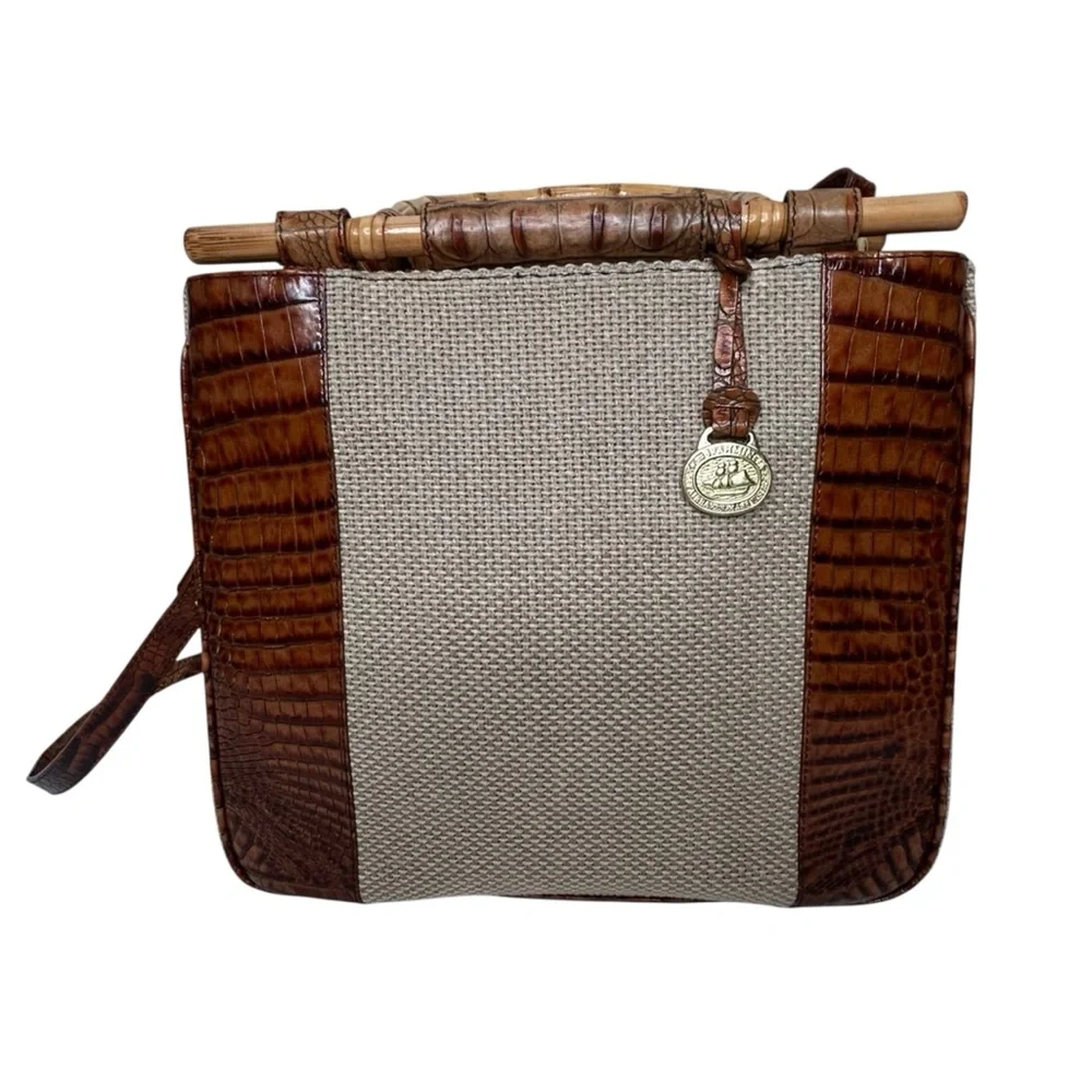 Brahmin Harbor Collection Brown and Cream Leather/Textile Shoulder/Hand Bag